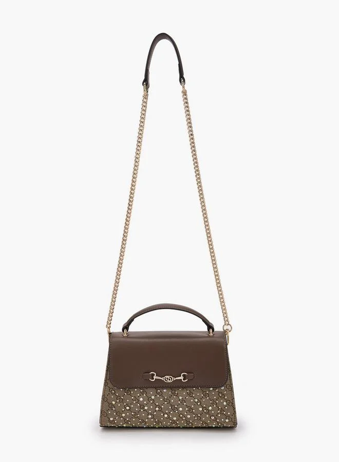 Celeste Diamante Embellished Satchel Bag With Button Closure Ramadan Collections